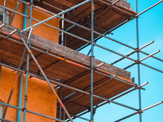 Scaffolding around a building.